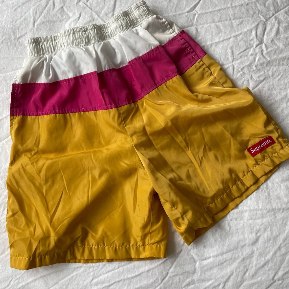 Supreme Pink Yellow and White Striped Mens Swim Short Size M